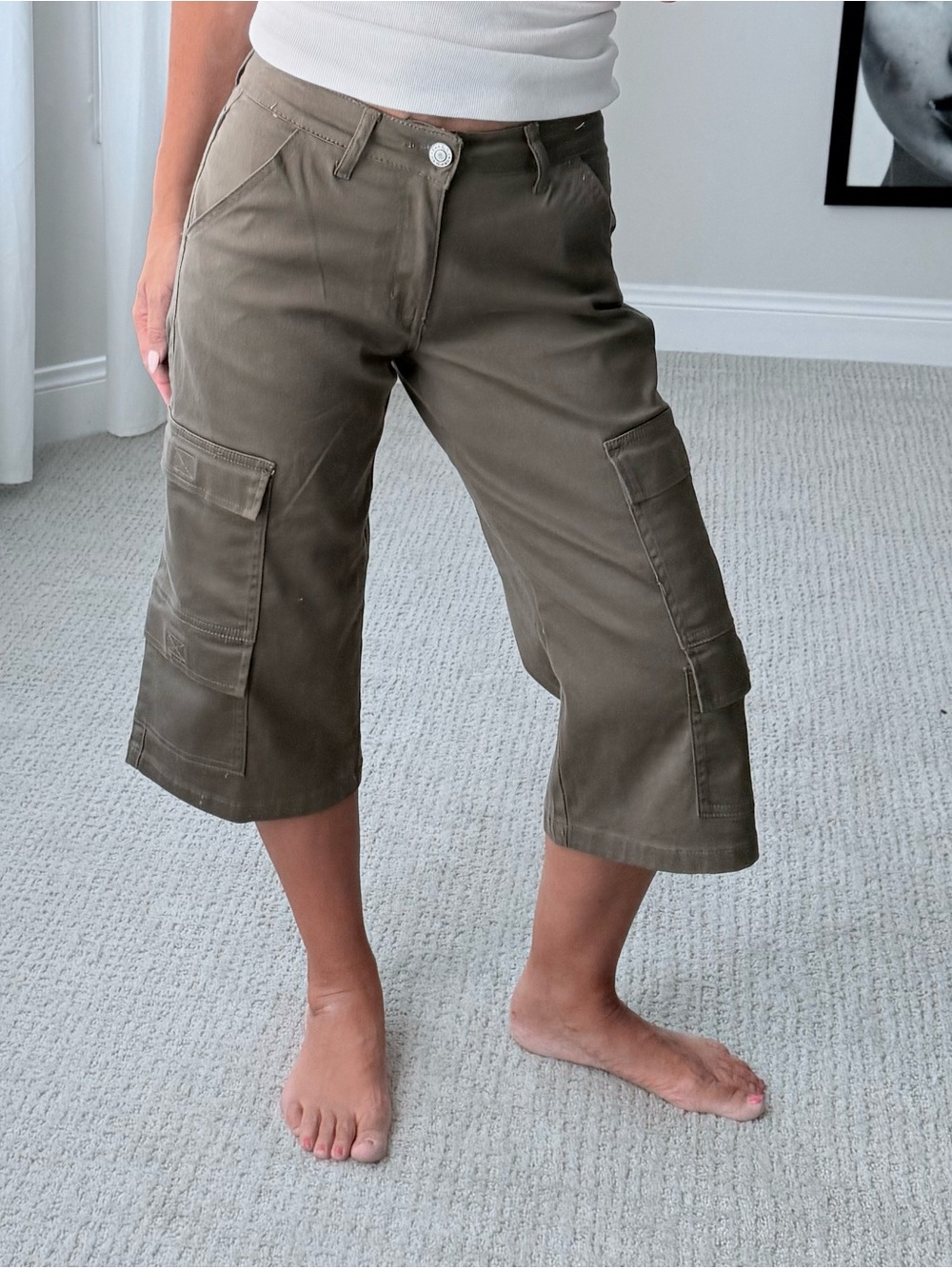 Y2K VIP Women's Olive Cargo Capri Trouser Pants